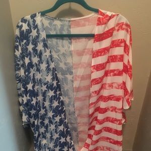 Red, white, and blue kimono